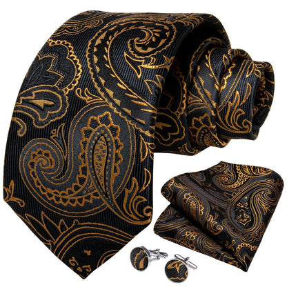 Black And Silver Paisley Floral Men's Ties Gray Blue Pink Wedding Accessories Neck Tie Set Handkerchief Cufflinks Gift For Men