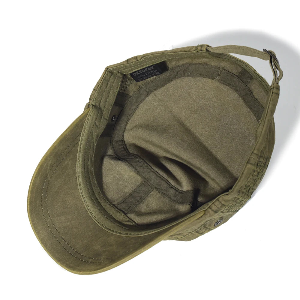 Four Seasons Washed Cotton Flat Caps Men Women Military cap Unique Design Vintage Flat Top Hat
