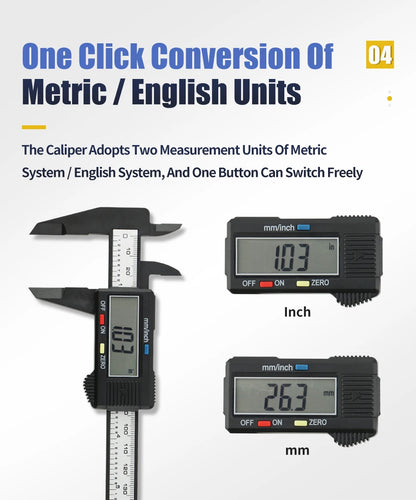 Electronic Pachometer Digital Caliper Vernier Calipers Micrometer Ruler Carbon Fibre Plastic Gauge Measuring Tools Instrument