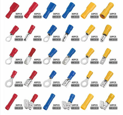140-1200Pcs Assorted Spade Terminals Insulated Cable Splice Butt Connector Electrical Wire Crimp Ring Fork Set Ring Lugs Kit
