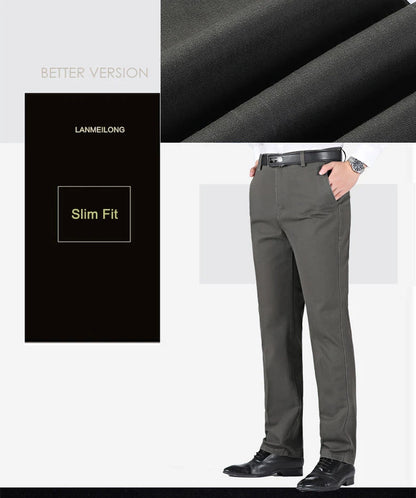 New Arrival 100% Cotton Summer Autumn Men's Casual Pants Fashion Solid Black Beige Gentle Thicken Trousers Brand Smart Suit Pant