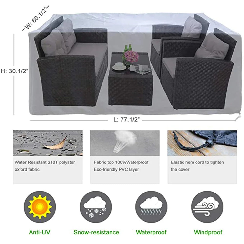75 Sizes  Furniture Waterproof  Cover For Rattan Table Cube Chair Sofa  Rain Garden Patio Protective Cover Black and Silver