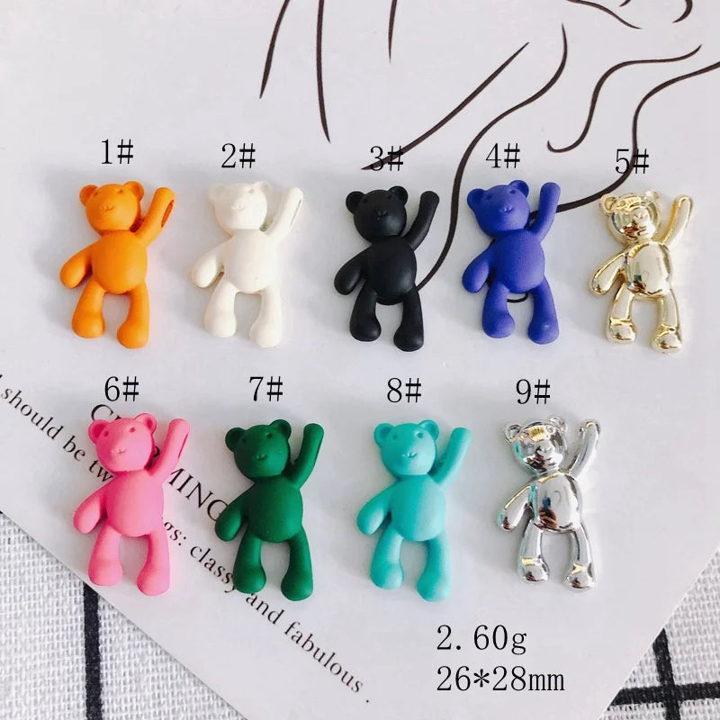 10PCS/lot DIY Cute Cartoon Teddy Bear Pendant Jewelry Accessories Wholesale Alloy Spray Paint Simple Multicolor Jewelry Material