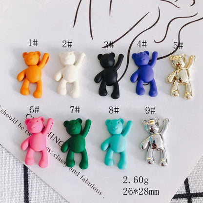10PCS/lot DIY Cute Cartoon Teddy Bear Pendant Jewelry Accessories Wholesale Alloy Spray Paint Simple Multicolor Jewelry Material