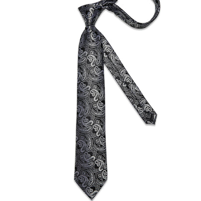 Black And Silver Paisley Floral Men's Ties Gray Blue Pink Wedding Accessories Neck Tie Set Handkerchief Cufflinks Gift For Men