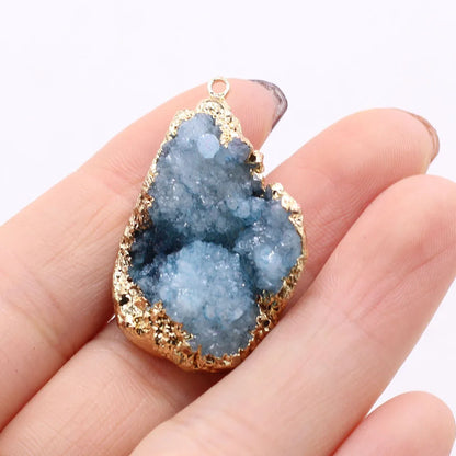Natural Druzy Stone Pendant Plating Gilded Natural Agates Pendant for Women Jewerly DIY Necklace Bracelet Accessories Making