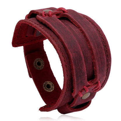 KOTik 2024 New Fashion Genuine Leather Wide Cuff Bangles Punk Vintage Three Layers Wide Black Brown Men Jewelry Bracelets
