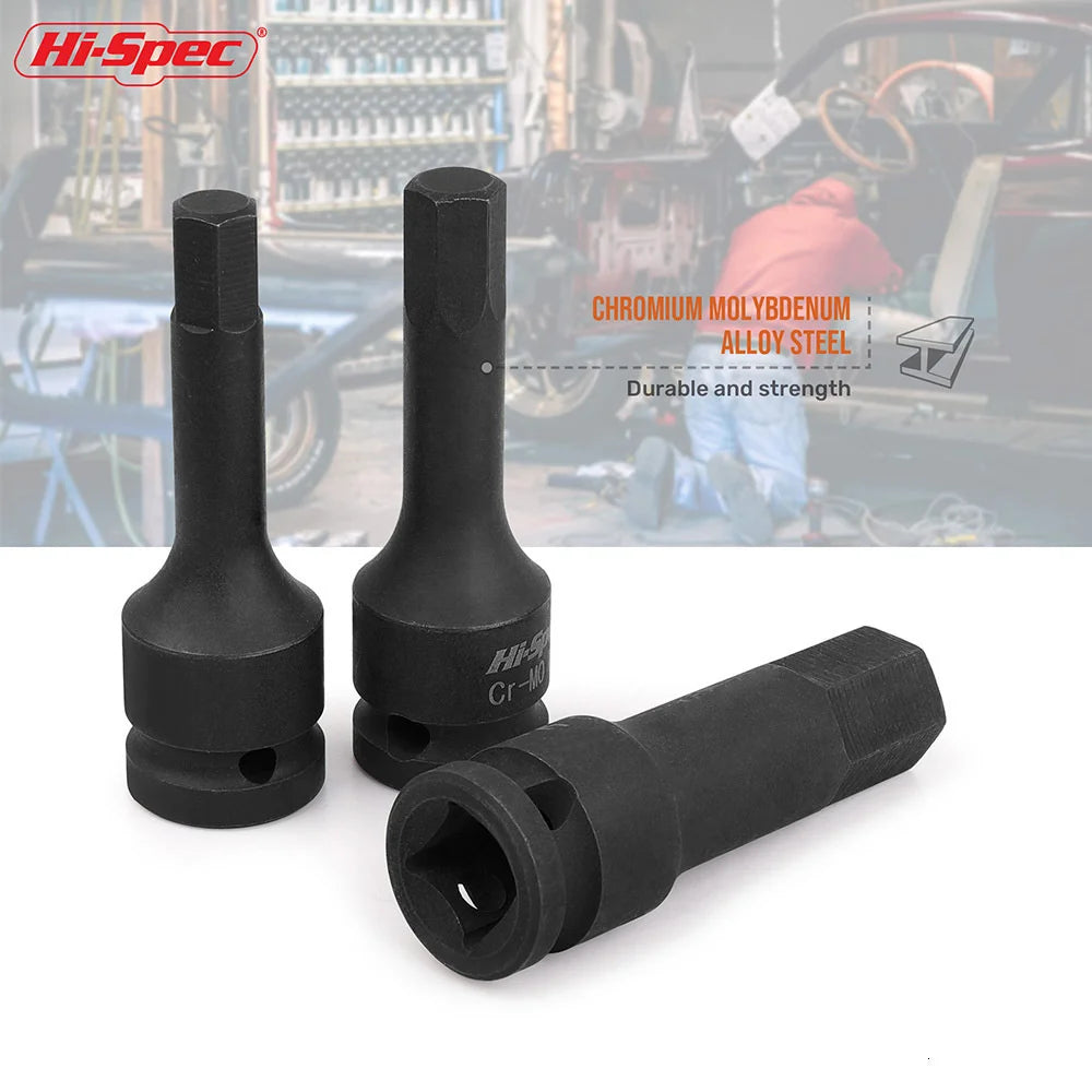 Hi-Spec 1/2" Drive Impact Hex Bit Socket Heavy Duty Cr-Mo Steel Metric Allen Head Adapter Professional Impact Grade Tool