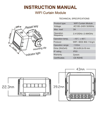 GIRIER Tuya Smart Wifi Curtain Module Blind Switch for Roller Shutter Electric Motor 1/2 Gang Compatible with Alexa Google Home