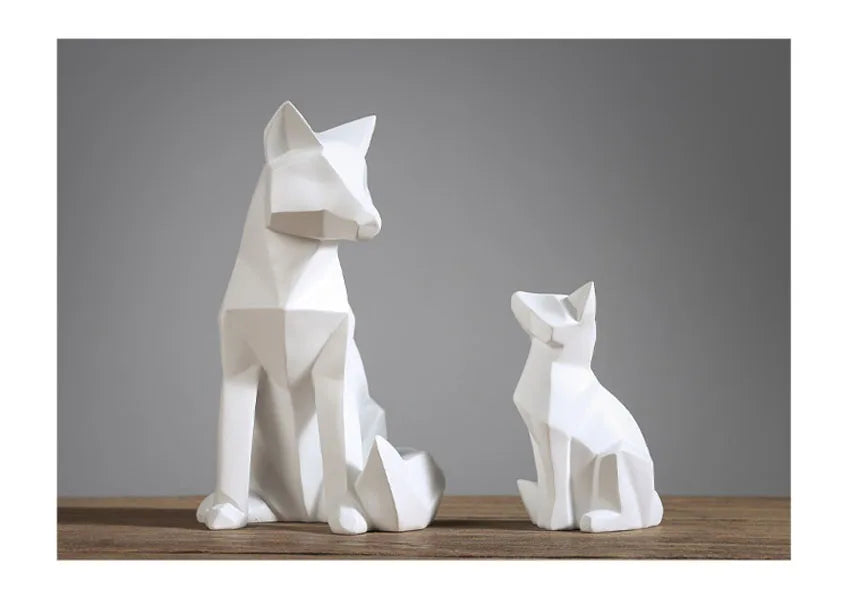 Geometric Fox Sculpture Animal Statues Simple White Abstract Ornaments Modern Home Decorations Interior Ornaments
