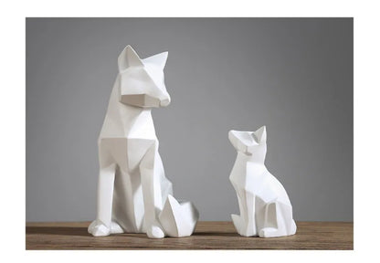 Geometric Fox Sculpture Animal Statues Simple White Abstract Ornaments Modern Home Decorations Interior Ornaments