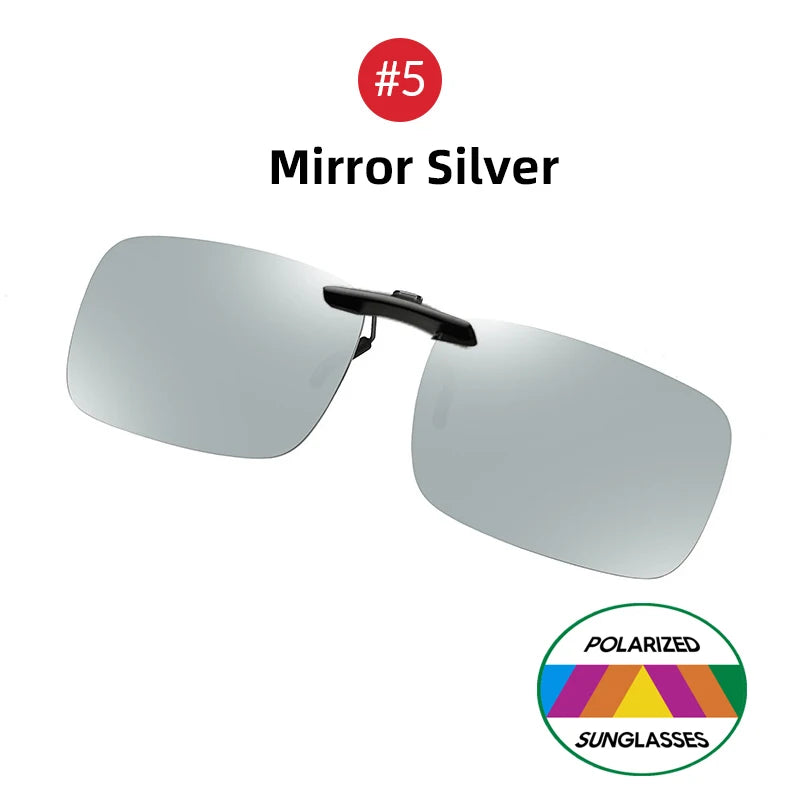 VIVIBEE Mens Fishing Clip On Sunglasses Mirror Blue Eyeglasses Polarized UV400 Women Square Night Vision Driving Sun Glasses