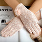 Women Summer Sexy Hollow Lace Flower Elegant Breathable Sunscreen Anti-UV Drive Cycling Touch Screen Gloves Short Pearl