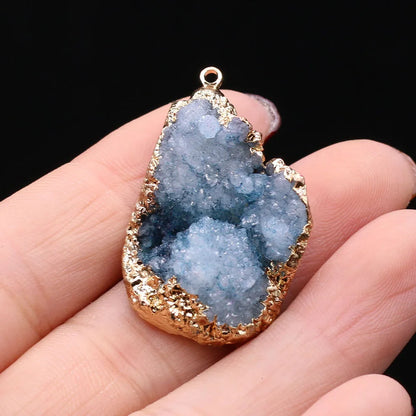 Natural Druzy Stone Pendant Plating Gilded Natural Agates Pendant for Women Jewerly DIY Necklace Bracelet Accessories Making