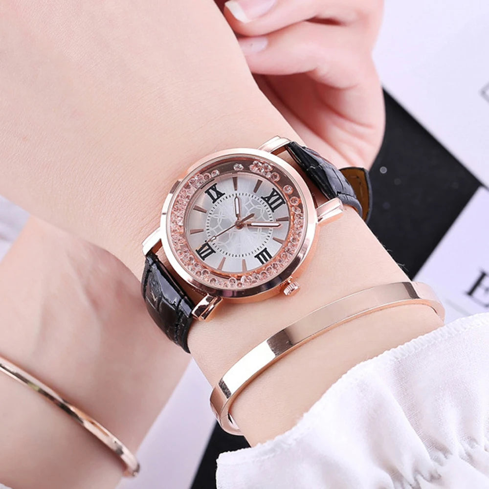 2025 Luxury Women Watch Fashion Leisure Set  Elegant Fashion Ladies Leather Quartz Wristwatch