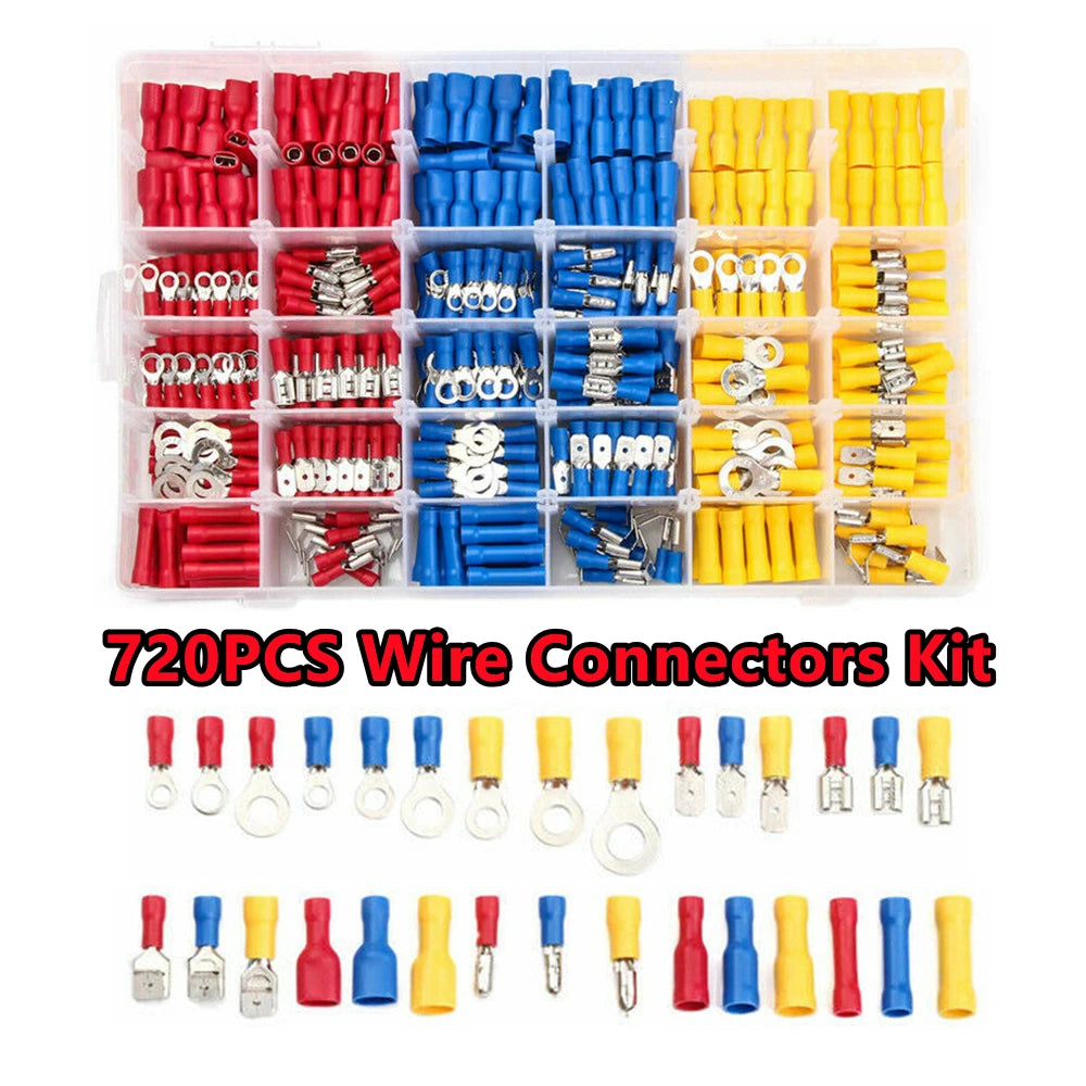 140-1200Pcs Assorted Spade Terminals Insulated Cable Splice Butt Connector Electrical Wire Crimp Ring Fork Set Ring Lugs Kit