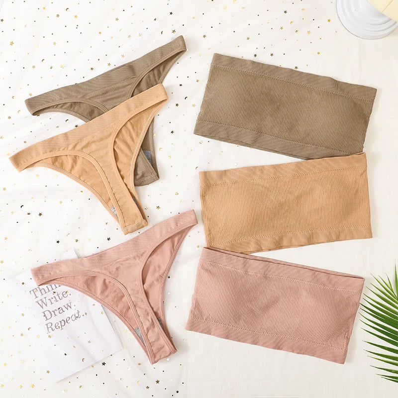 Women Strapless Bra And Panties Set Push Up Bra High Waist Thong  Seamless Underwear Sexy Tube Bra Female Sexy Lingerie Set