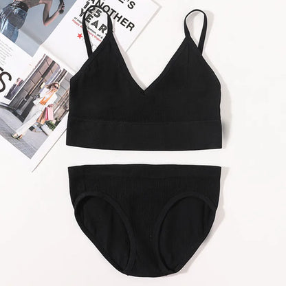 Women Seamless Bra Panties Set U Back Bra Fitness Crop Top Sexy Lingerie Set No Pads Brassiere Low Rise Briefs Underwear Set
