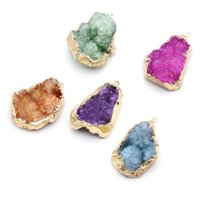 Natural Druzy Stone Pendant Plating Gilded Natural Agates Pendant for Women Jewerly DIY Necklace Bracelet Accessories Making
