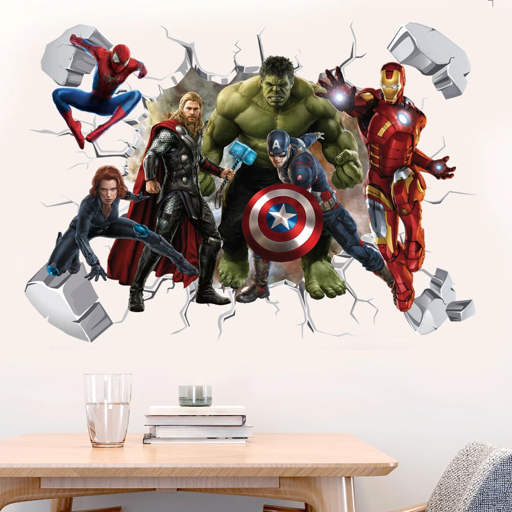 3D Avengers Captain America Cartoon Wall Stickers For Kids Room Super Heroes Decorations PVC Home Decor Wall Mural Art Posters