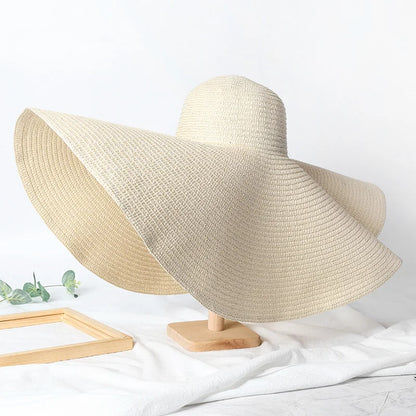 70cm Oversized  Wide Brim Sun Hat Travel  Large UV Protection Beach Straw Hats Women's Summer Floppy Foldable Chapeaux Wholesale