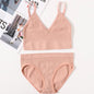 Women Seamless Bra Panties Set U Back Bra Fitness Crop Top Sexy Lingerie Set No Pads Brassiere Low Rise Briefs Underwear Set