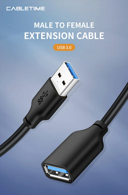 CABLETIME Przedłużacz USB USB 3.0 M/F 5 Gb/s do TV Smart PS4 X box SSD Przedłużacz USB Kabel do transmisji danych C267