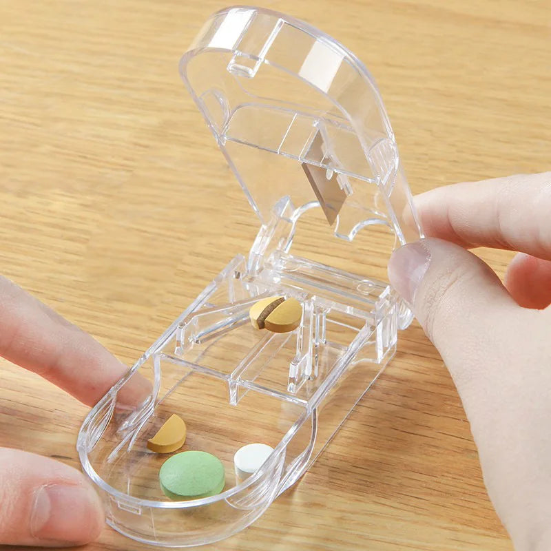 Medicine Box Pill Cutter Portable Drug Box Useful Grinder Splitter Medicine Pill Holder Tablet Cutter Splitter Divider Pill Box