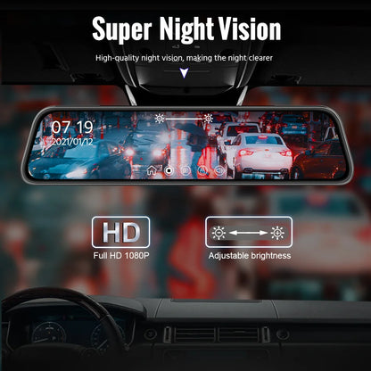 E-ACE 10 Inch Car DVR Mirror Video Recorder 1080P Touch Screen Dashcam For Car AHD Lens Streaming Driving Recorder Dash Camera