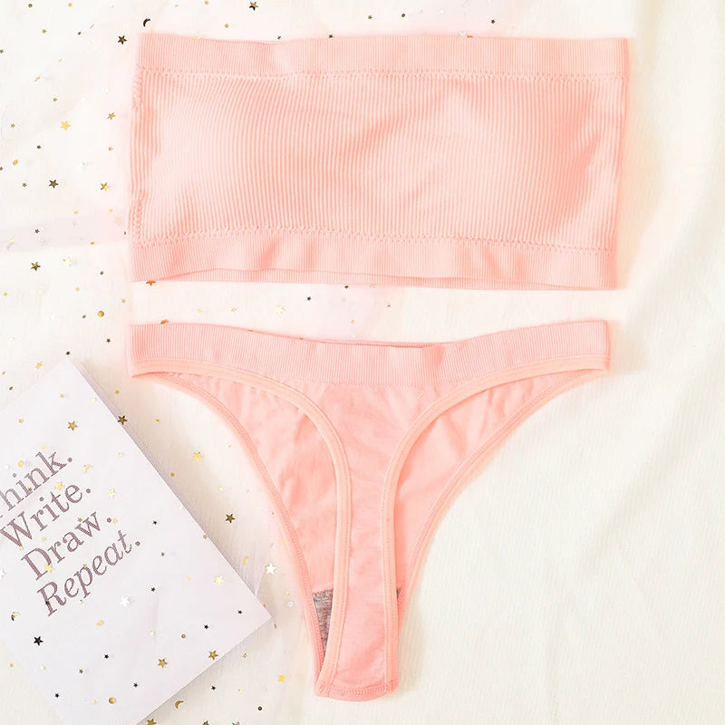 Women Strapless Bra And Panties Set Push Up Bra High Waist Thong  Seamless Underwear Sexy Tube Bra Female Sexy Lingerie Set