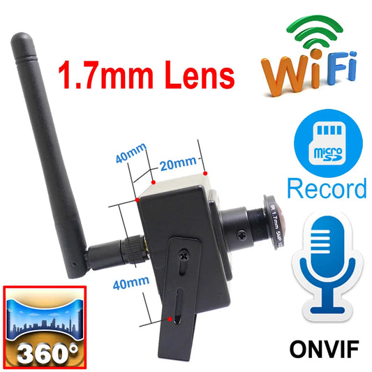 5MP Wifi Mini Kamera Panoramiczna Ip 1080P HD 1.7mm Obiektyw Rybie Oko CCTV Bezpieczeństwo Monitoring Sieciowy Bezprzewodowy Dźwięk Mikro Onvif Mała Kamera