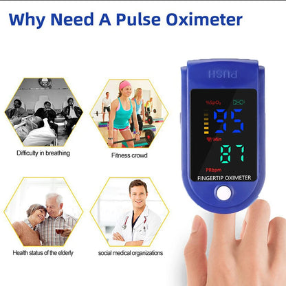 Finger Pulse Oximeter SpO2 Blood Oxygen Saturation Monitor with Rate Measurements Meter Medical Digital LED Heart Rate