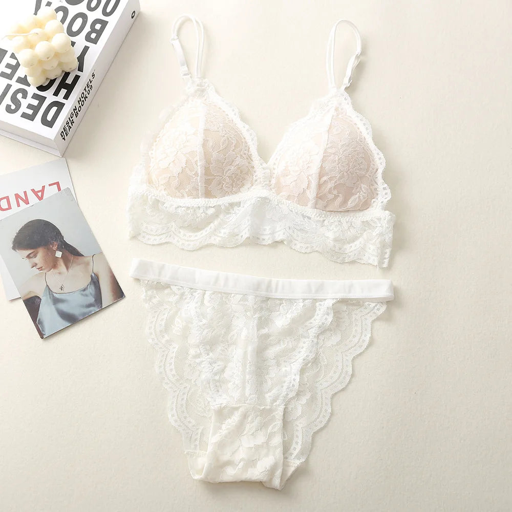 Lace Bra And Panties Set Women Push-Up Bralette Low-Rise Briefs Padded Lingerie Set Female Wireless Underwear Sexy Intimates