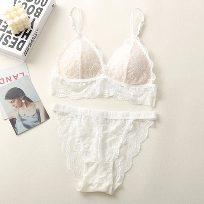 Lace Bra And Panties Set Women Push-Up Bralette Low-Rise Briefs Padded Lingerie Set Female Wireless Underwear Sexy Intimates
