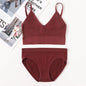 Women Seamless Bra Panties Set U Back Bra Fitness Crop Top Sexy Lingerie Set No Pads Brassiere Low Rise Briefs Underwear Set