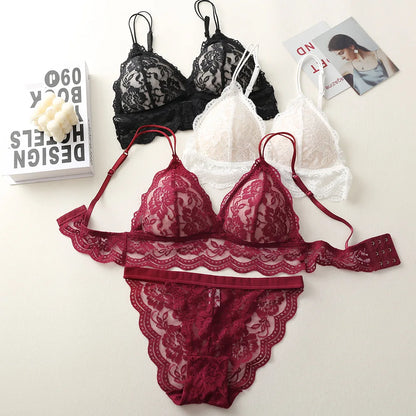 Lace Bra And Panties Set Women Push-Up Bralette Low-Rise Briefs Padded Lingerie Set Female Wireless Underwear Sexy Intimates