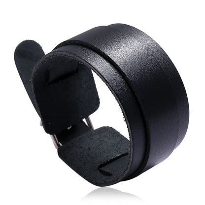 KOTik 2024 New Fashion Genuine Leather Wide Cuff Bangles Punk Vintage Three Layers Wide Black Brown Men Jewelry Bracelets