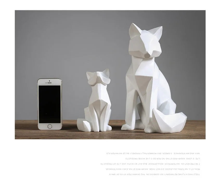 Geometric Fox Sculpture Animal Statues Simple White Abstract Ornaments Modern Home Decorations Interior Ornaments
