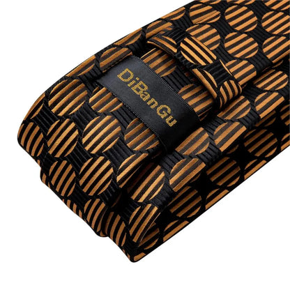 Fashion Men Tie Luxury Gold Black Dot Striped Paisley Silk Wedding Tie For Men DiBanGu Designer Hanky Cufflinks Gift Tie Set