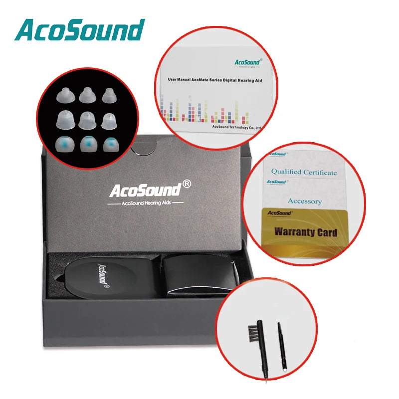 Acosound 64-channel Bluetooth hearing aid, audiogram programmable, high power, for moderate to severe hearing loss and deafness