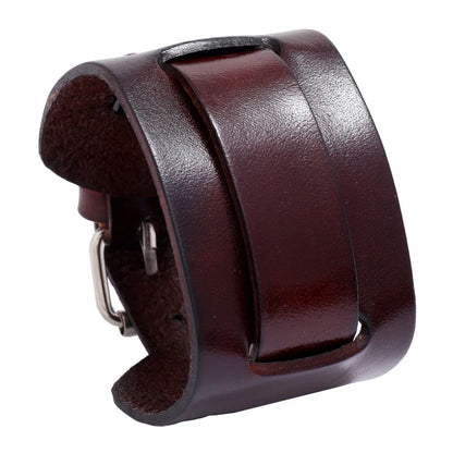 KOTik 2024 New Fashion Genuine Leather Wide Cuff Bangles Punk Vintage Three Layers Wide Black Brown Men Jewelry Bracelets
