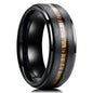 Fashion 8mm Rose Gold Color Stainless Steel Guitar String Rings for Men Koa Wood Inlay Ring Whiskey Barrel Mens Wedding Band