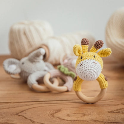 Baby Crochet Animal Rattle Wooden Toys for Children BPA Free Wood Rattle Baby Teether Stroller Game Educational Toy Newborn Gift
