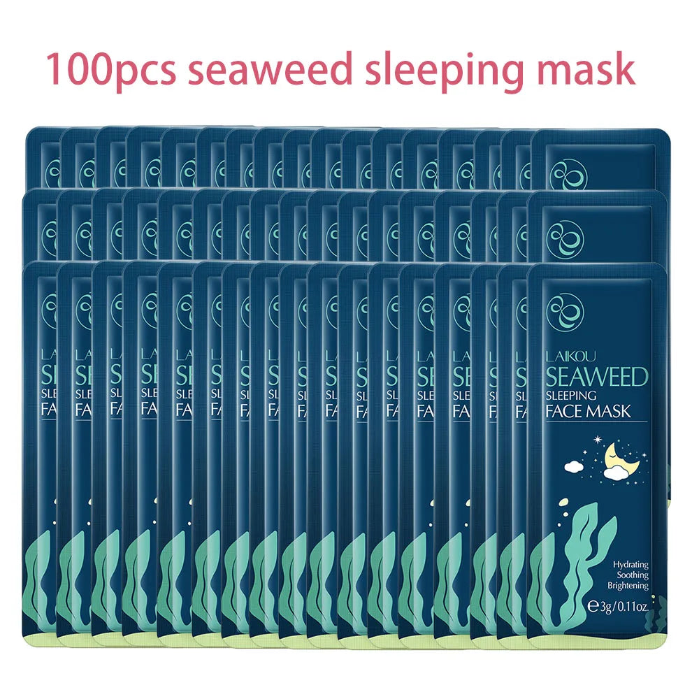 100 Pcs LAIKOU Moisturizing Sleeping Mask Sakura Snail Seaweed Centella Face Mask Tendering & Nourishing Oil-control Skin Care