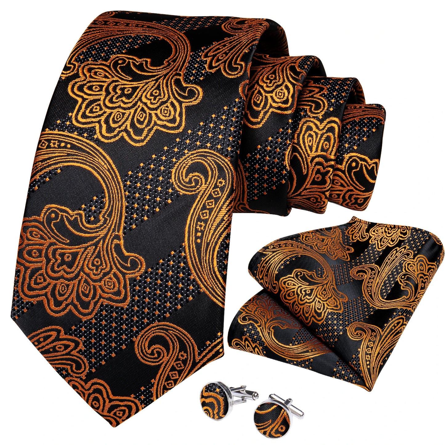 Black And Silver Paisley Floral Men's Ties Gray Blue Pink Wedding Accessories Neck Tie Set Handkerchief Cufflinks Gift For Men