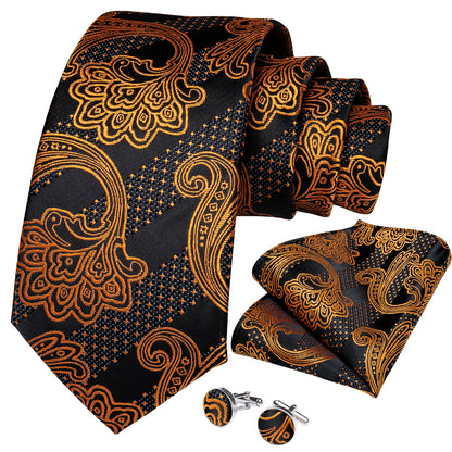 Black And Silver Paisley Floral Men's Ties Gray Blue Pink Wedding Accessories Neck Tie Set Handkerchief Cufflinks Gift For Men