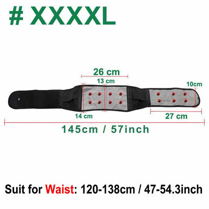 Tcare M - 4XL Adjustable Tourmaline Self Heating Magnetic Therapy Back Waist Support Belt Lumbar Brace Massage Band Health Care
