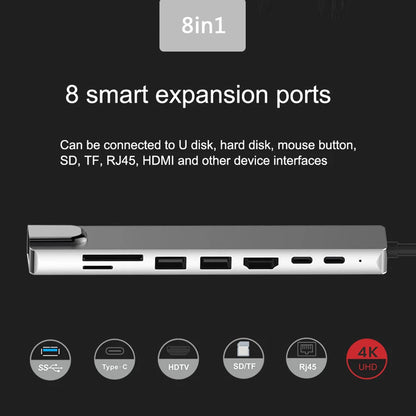 USB C Hub 8 In 1 Type C 3.1 To 4K HDMI Adapter with RJ45 SD/TF Card Reader PD Fast Charge for MacBook Notebook Laptop Computer