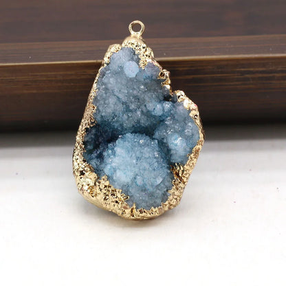 Natural Druzy Stone Pendant Plating Gilded Natural Agates Pendant for Women Jewerly DIY Necklace Bracelet Accessories Making