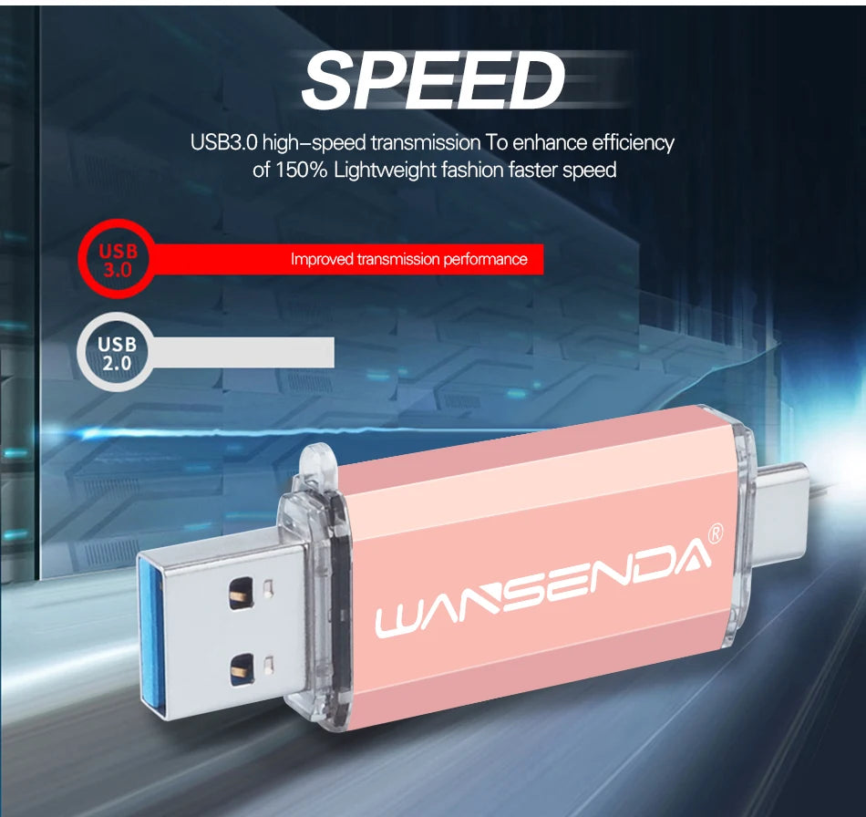 Hotsale WANSENDA USB Flash Drive Type C Pen Drive 512GB 256GB 128GB 64GB 32GB 16GB USB Stick 3.0 Pendrive for Type-C Device/PC